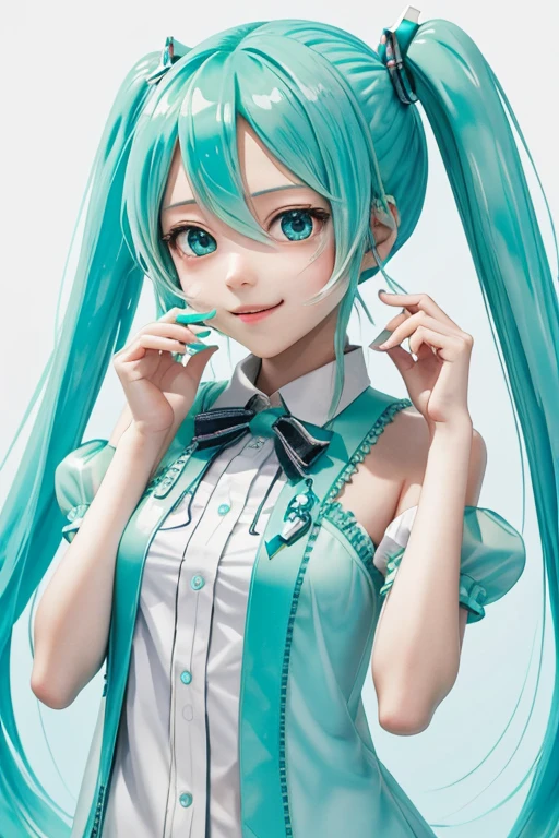  Slime Minecraft Hatsune Miku always doesn&#39;t wear panties, feliz, sorriso, Boca aberta, cantoria, Dancing, mais alta qualidade, high resolution. detalhes intrincados,da mais alta qualidade, Chromatic aberration, 1 garota em, Sozinho, saia molhada, Hatsune Miku, cabelo longo, coxas coxas coxas coxas, Cauda dupla, mangas destacadas, gravata, Thigh botas longas, botas longas, sem mangas, headphone headset, water eyes, saia plissada, water hair, corpo todo, sem mangas Shirt,  Fundo, Very cabelo longo, fundo branco, black shoes, coxas pretas, Hair Ornament