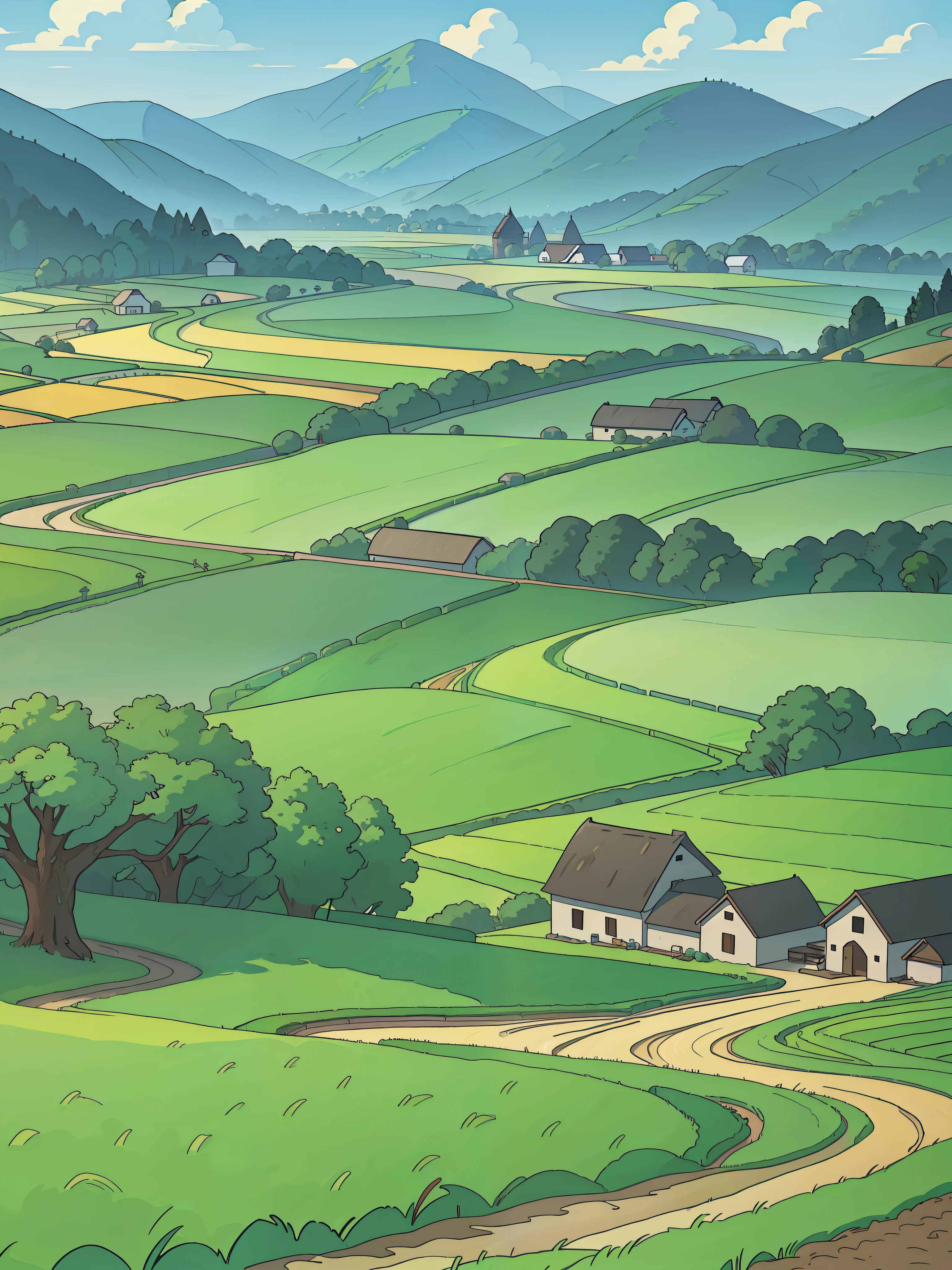 A farm, agricultural, rice fields, medival fantasy,no people in scene