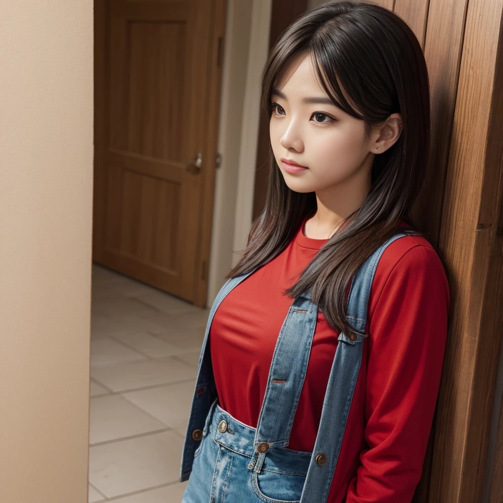 a woman in a red shirt posing for a picture, s-t-2