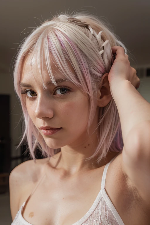 1girl, solo, white_hair, pink highlights beautiful, hyper-realism, textured, maximum_detail, dslr, 
