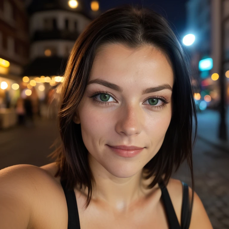 (Selfie, Draufsicht: 1.4), (gerade hole body: 1.4), (sitzen im Stuhl:1.4) RAW UHD portrait photo of a 28-year-old with black hair (green-eyed woman) in Sportbekleidung Small breasts,, Stadt bei Nacht, cafe bei nacht (Felsen), (Ausschnitt), Einzelheiten (Gewebe! , Haar! , Glitzer, Farbe!! , Benachteiligungen: 1.1), Shiny eyes with a high level of detail (Blick in die Kamera), SLR-Beleuchtung, Spiegelreflexkamera, Ultra quality, Sharpness, depth of field, Filmkorn (Mitte), Fujifilm XT kristallklar, Rahmenmitte, pretty face, Scharfer Fokus, Strassenlicht, Neonbeleuchtung, bokeh (schwach beleuchtet), Nacht, (Nachthimmel), Detaillierte Hautporen, oily skin, Sonnenbrand, Komplexe AugenEinzelheiten, hole body, Small breasts, leichte Sommersprossen auf der Nase, Sehr detailliertes Gesicht