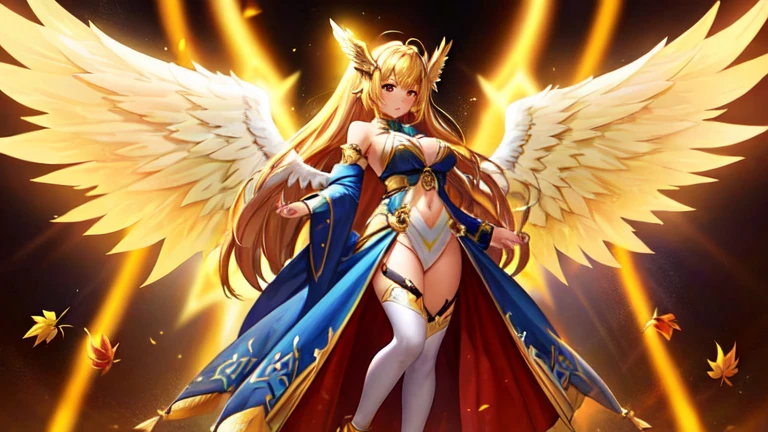 best quality)), ((masterpiece)), (detailed), Perfect body，Full body shot，Close-up of a woman wearing a golden costume with wings, Angel Gold Armor, majestic angel, angel knight girl, Final Fantasy Tactics Characters, mystical atlantean valkyrie, as a Mysterious Valkyrie, Blazing Angel, Maple Leaf Story Character Art, With blazing golden wings, Golden Wings, April renderings, Mysterious Valkyrie, Close-up of a woman wearing a golden costume with wings, Concept art inspired by PwC, pixiv, Baroque, Angel Gold Armor, majestic angel, angel knight girl, Final Fantasy Tactics Characters, mystical atlantean valkyrie, as a Mysterious Valkyrie, Blazing Angel, Maple Leaf Story Character Art, With blazing golden wings, Golden Wings, Battle with orcs，Photographic lenses，Ultra wide-angle lens，First person，