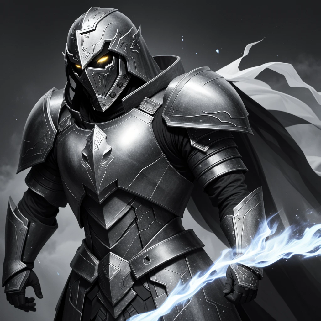 powerful big armor
masterpiece, highly detailed 8k photorealistic raw photography, best quality, low lighting and shadows a man with spectral armor of black and white tones, surrounded by a mysterious and enigmatic aura, spectral background, white eyes, white fire comes out of his armor, black and white fire comes out around the armor, the armor is black and white , the background is an abyss with color, the armor is wearing a long tunic, the armor is large and burly