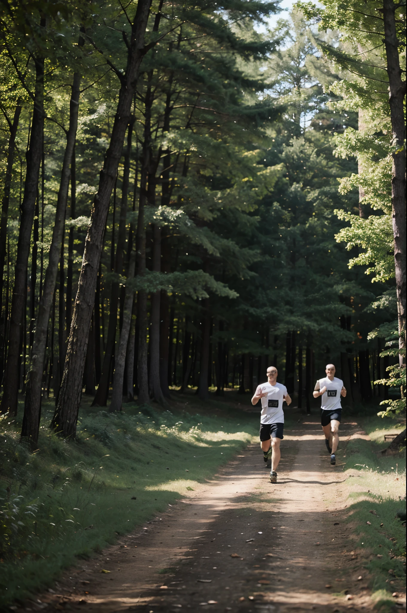 Men running in forest 