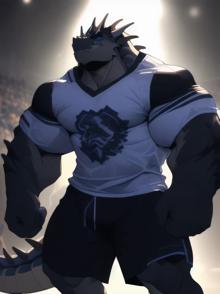 anthropology(Dragon), Solitary,Black Dragon, Light,Thin clothes, male, Tops, muscular, muscular anthropology(Dragon), Sports shirts,blue eyes, Black Dragon,muscular male, Black body, looking at the audience, Empty, Bottoms,shorts, Detailed background, Reality, Realistic hands, 8k HD, Extreme details, (Dark Shadows, Wide dynamic range, HDR, Low light:1.2), author:kusunagi,author:null-ghost ,author:oldshep,From furaffinity