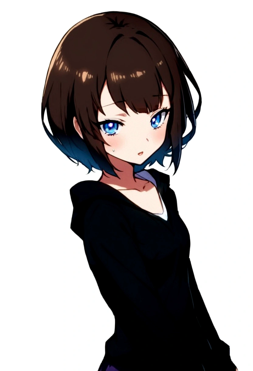 a close up of a person with a black hoofie and blue eyes, anime moe artstyle, female protagonist 👀 :8, makoto, anime girl named lucy, female anime character, by Puru, an anime girl, iwakura lain, sayori, makoto shinka, made with anime painter studio, female protagonist, (anime girl), hana yata covering her mouth