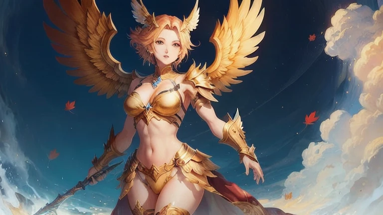best quality)), ((masterpiece)), (detailed), Top quality、Top image quality、masterpiece,Perfect body, Exquisite and detailed facial features,,Full body shot,A woman in a golden costume with wings,Bikini, Angel Gold Armor, majestic angel, angel knight girl, Final Fantasy Tactics Characters, mystical atlantean valkyrie, Mysterious Valkyrie, Blazing Angel, Maple Leaf Story Character Art, With blazing golden wings, Golden Wings, April renderings, Mysterious Valkyrie, A woman in a golden costume with wings的特写, Best Bust、Optimal waist-hip ratio,Best Body Golden Ratio Concept Art Inspired by PwC, Baroque, Angel Gold Armor, majestic angel, angel knight girl, Final Fantasy Tactics Characters, mystical atlantean valkyrie, Mysterious Valkyrie, Blazing Angel, Maple Leaf Story Character Art, With blazing golden wings, Golden Wings, Battle with orcs,Photographic lenses,Ultra wide-angle lens,First person,