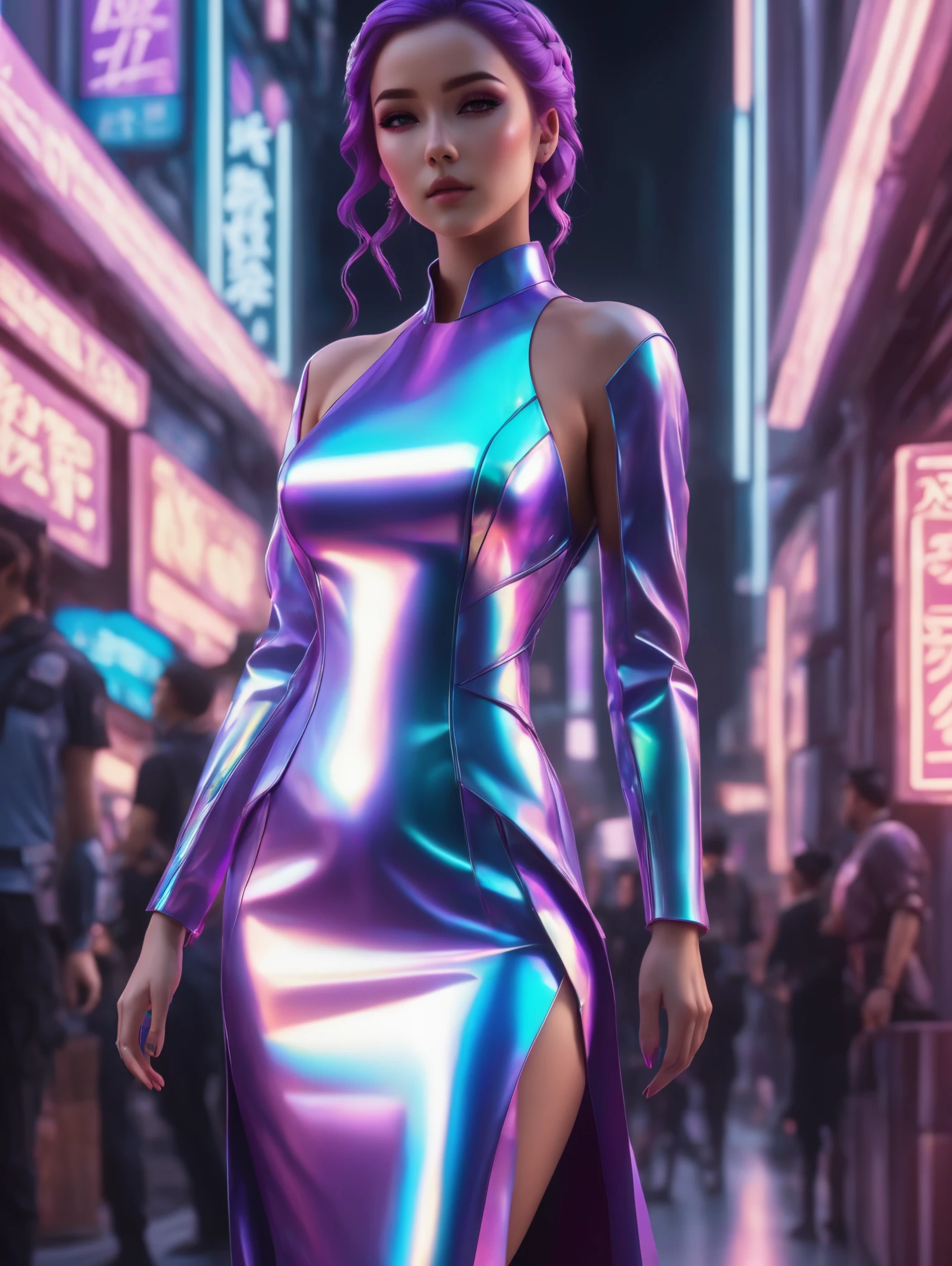 neonpunk style beautiful woman wearing an iridescent Shift Dress, Wood carving workshop, Supine, . cyberpunk, vaporwave, neon, vibes, vibrant, stunningly beautiful, crisp, detailed, sleek, ultramodern, magenta highlights, dark purple shadows, high contrast, cinematic, ultra detailed, intricate, professional