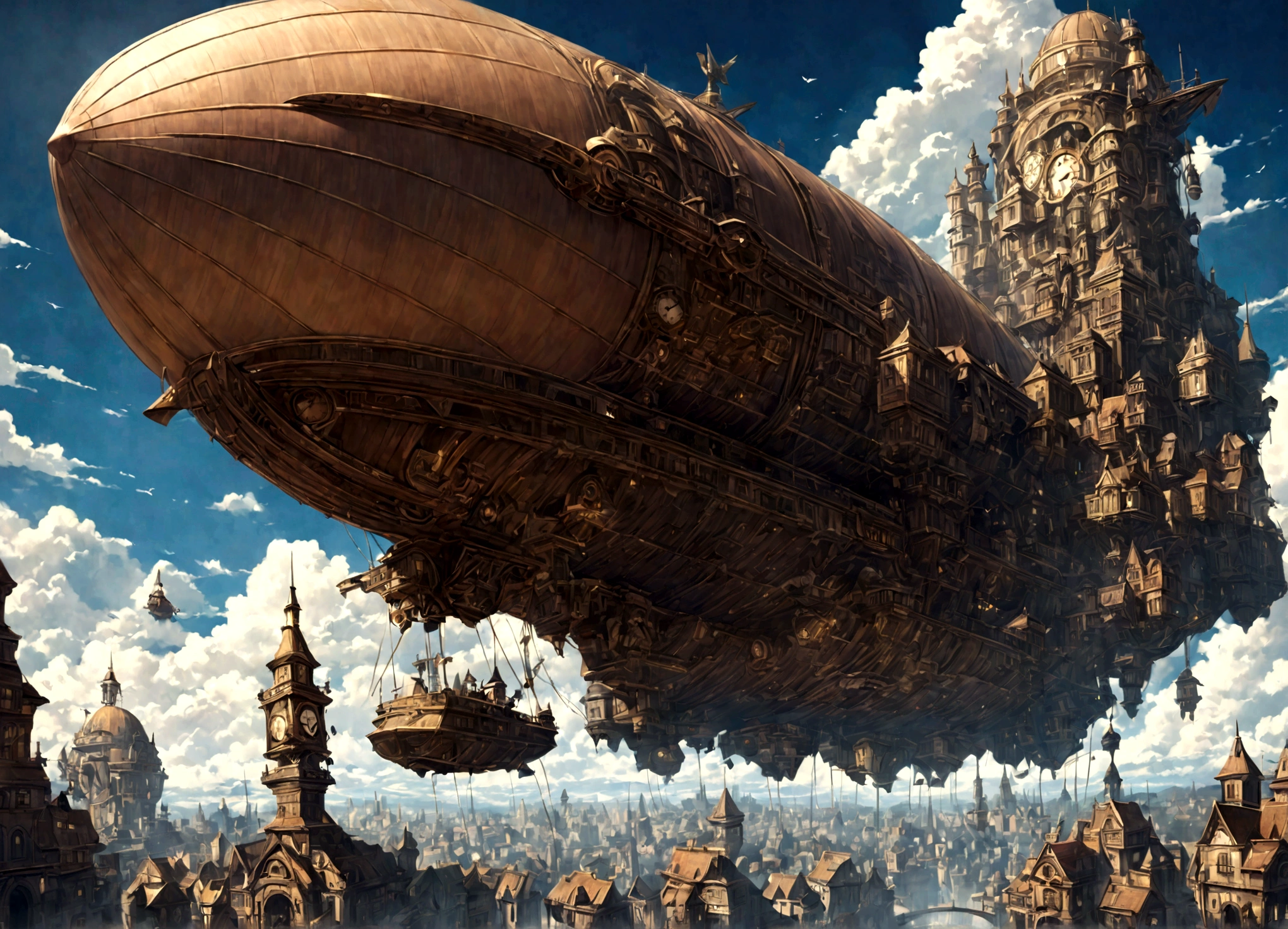 a beautiful clockwork airship city
