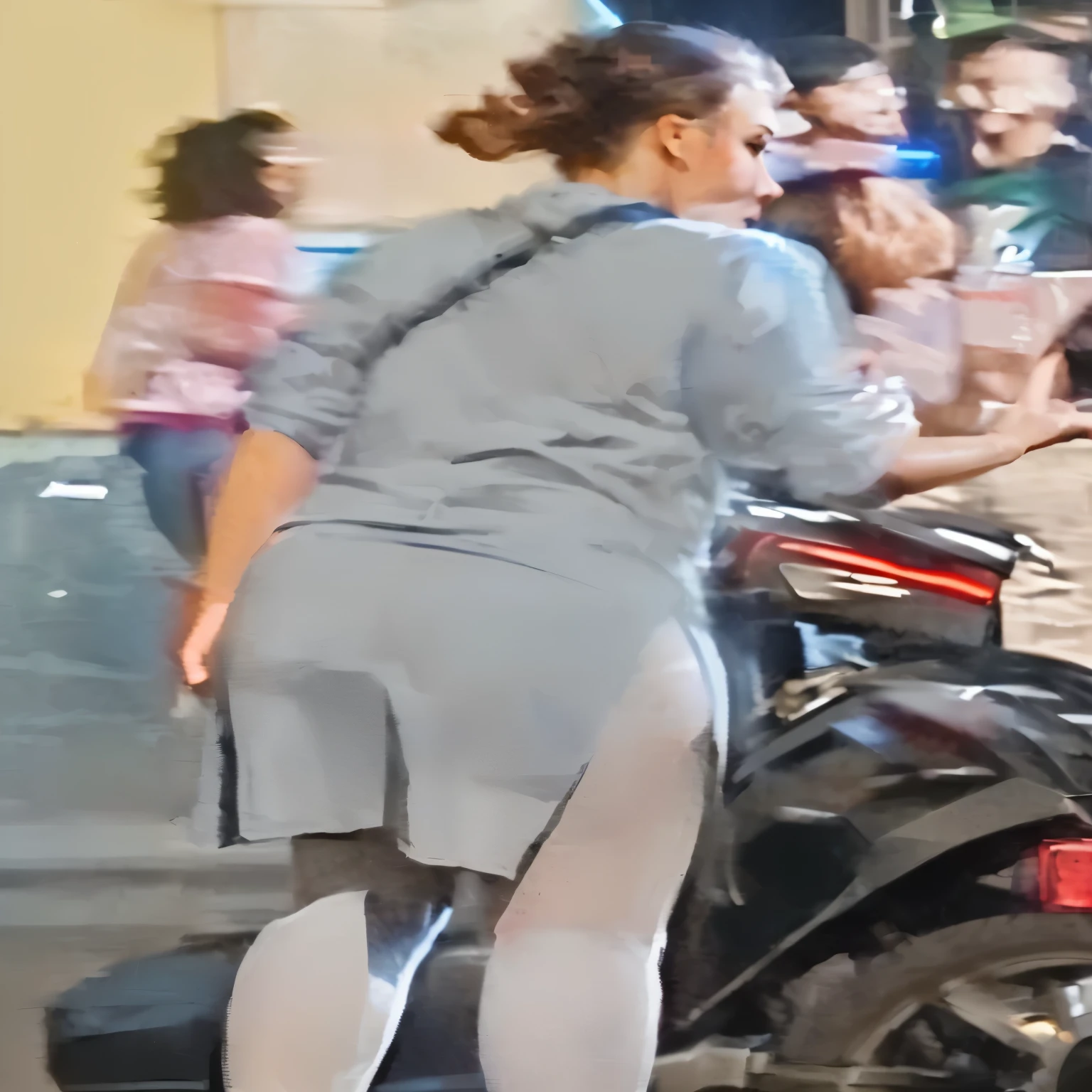 there is a woman standing next to a motorcycle with a on it, uhd candid photo of dirty, candid shot, candid photo, with his back turned, his back is turned, big booty, candid, candid picture, candid photograph, leaked photo, close-up shot from behind, bending over, shapely derriere, large thighs, thighs