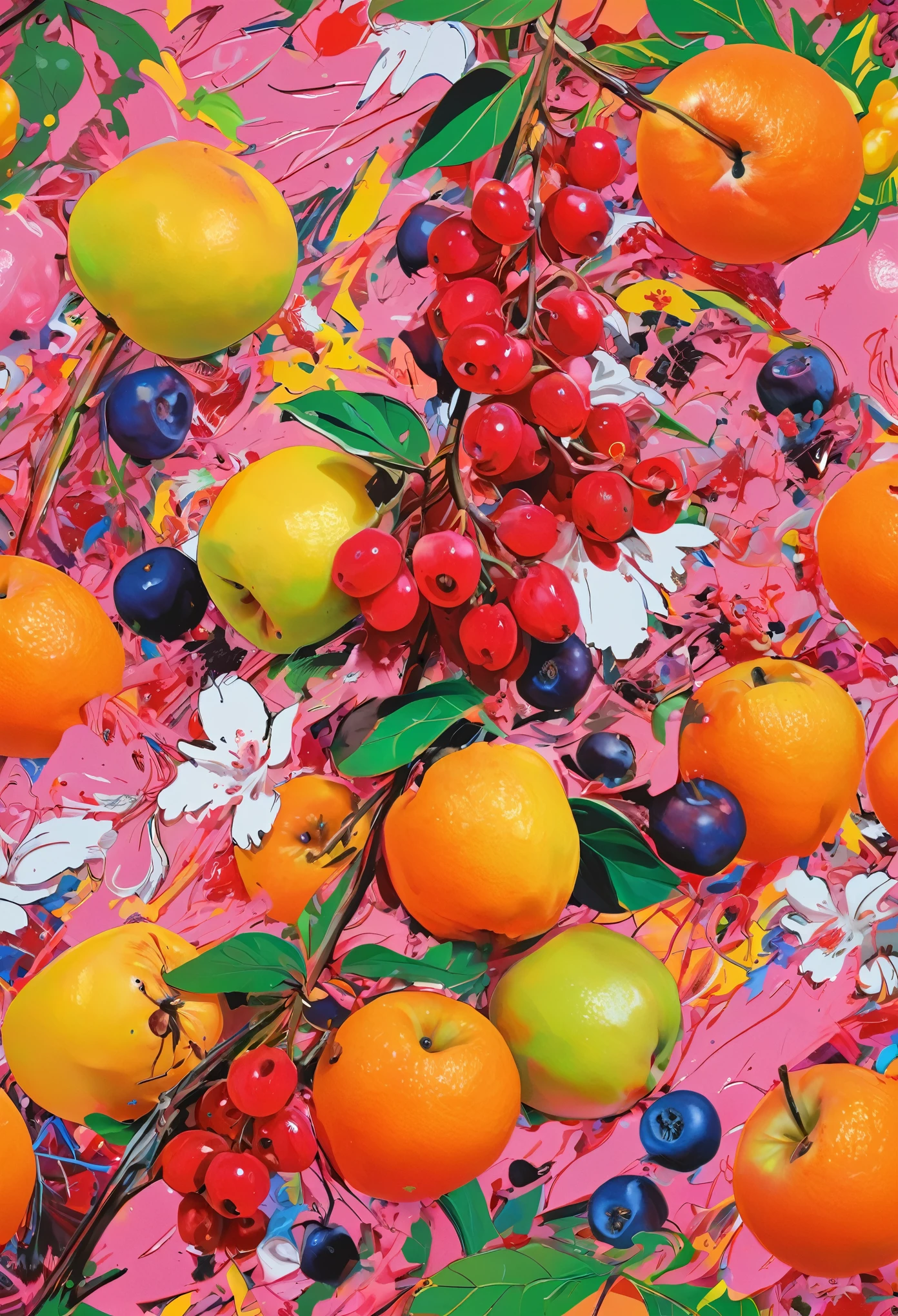 Graffiti, scribble, Comics by Petra Cortright, best quality, masterpiece, Fruits artwork, Representative work, official art, Professional, Ultra intricate detailed, 8k, Fruits art, colourful background 