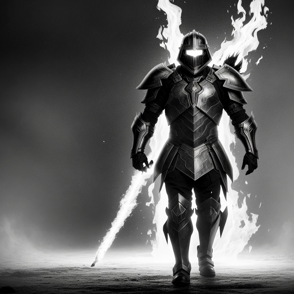 powerful big armor
masterpiece, highly detailed 8k photorealistic raw photography, best quality, low lighting and shadows a man with spectral armor of black and white tones, surrounded by a mysterious and enigmatic aura, spectral background, white eyes, white fire comes out of his armor, black and white fire comes out around the armor, the armor is black and white , the background is an abyss with color, the armor is wearing a long tunic, the armor is large, tall and burly, spectral magic around