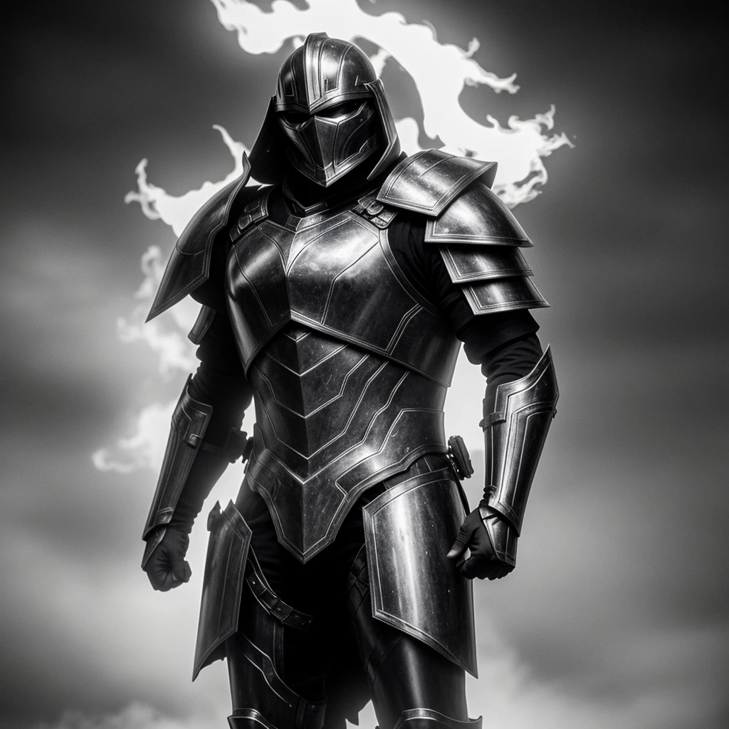 powerful big armor
masterpiece, highly detailed 8k photorealistic raw photography, best quality, low lighting and shadows a man with spectral armor of black and white tones, surrounded by a mysterious and enigmatic aura, spectral background, white eyes, white fire comes out of his armor, black and white fire comes out around the armor, the armor is black and white , the background is an abyss with color, the armor is wearing a long tunic, the armor is large, tall and burly, spectral magic around