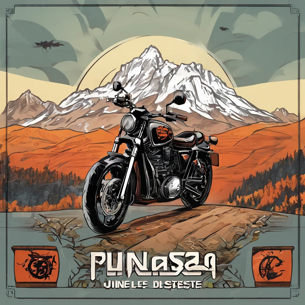 Crea un logotipo para un club de motociclistas llamado "Jinetes de la Ruta". The design must include the silhouette of the Andes and an image of a motorcycle "Pulsar NS" de manera integrada y armoniosa. Utiliza colores que representen la aventura y la libertad, como el negro, el rojo y el gris. The logo must convey a feeling of strength, camaraderie and passion for motorcycles and nature. Make sure the club name, "Jinetes de la Ruta", is clearly visible and well integrated into the design.