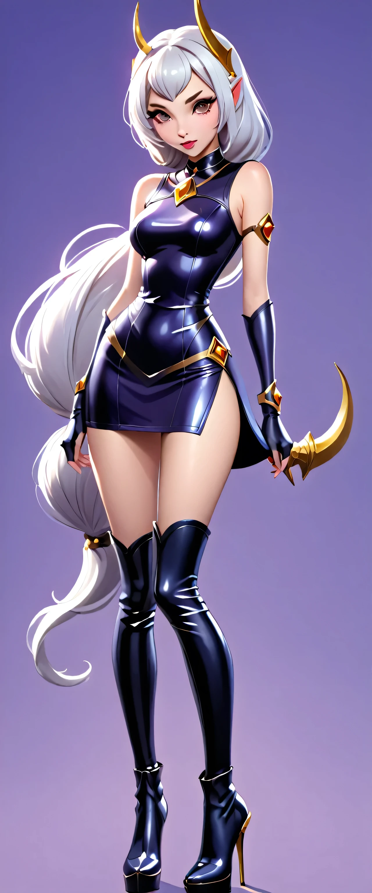 Soraka , black latex dress, black high heel boots , Best quality, masterpiece, league of legends