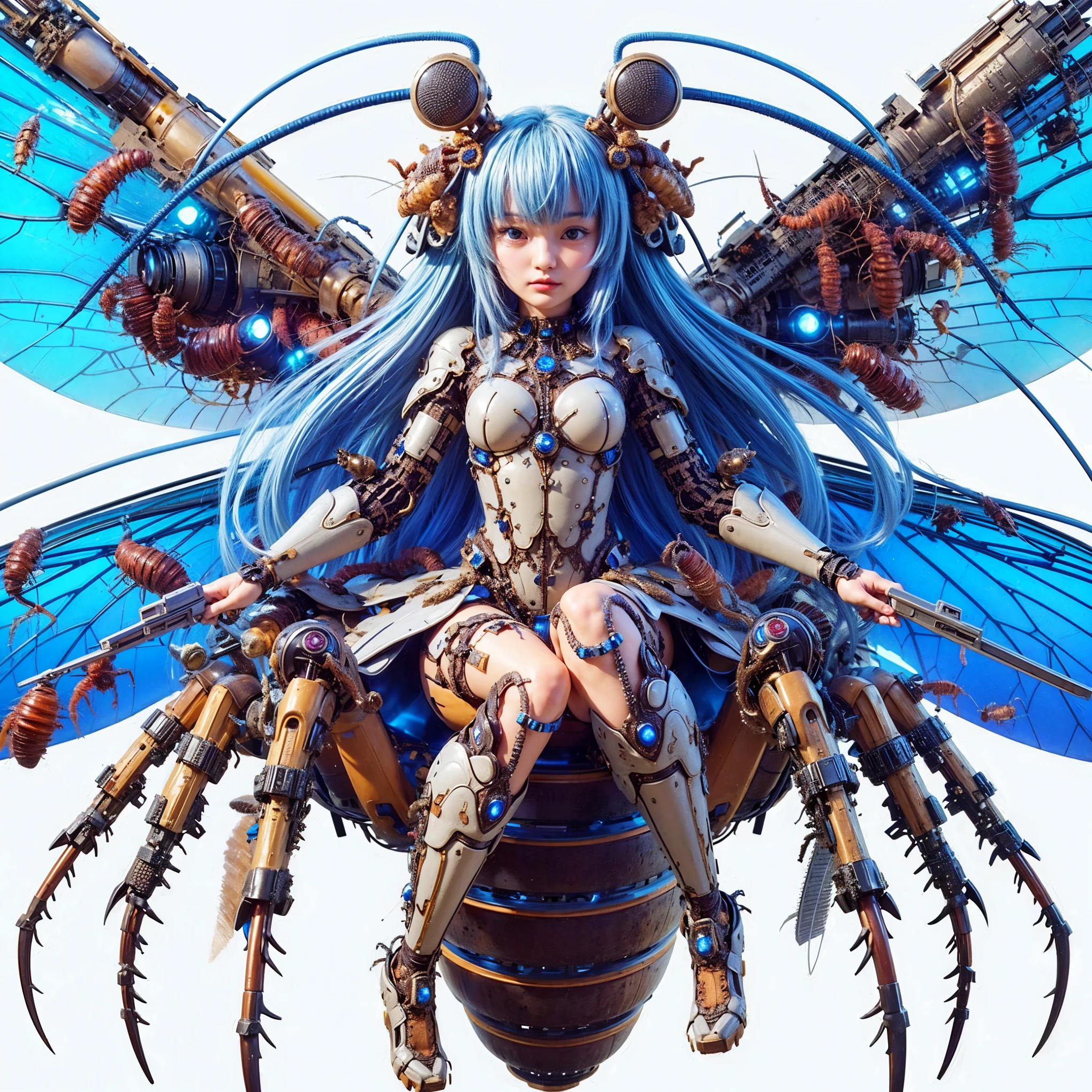(top-quality:1.2, masterpiece), ultra high res,(Photorealsitic:1.4), (scorpion-like bio animal suit:1.3), heavy weapons,large wings, vivid textures,insect legs, red hair, glowy skin, fur,japanese girl beautiful face, ((super realistic intricate details)), full body shot, globalillumination, octan render, ultrasharp, character edge light, Details of complex ornaments, Acrylic Clear Cover, Hydraulic cylinder