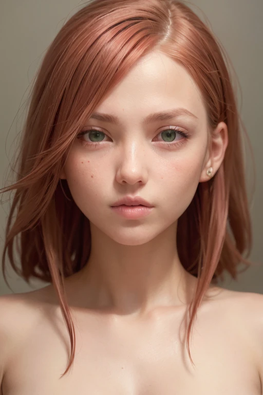 Red-haired girl with fair skin, green eyes, almost red hair, ((best quality)), ((Work of art)), ((full body)), (detailed), perfect face, facial symmetry, Greek features, photo 9x16