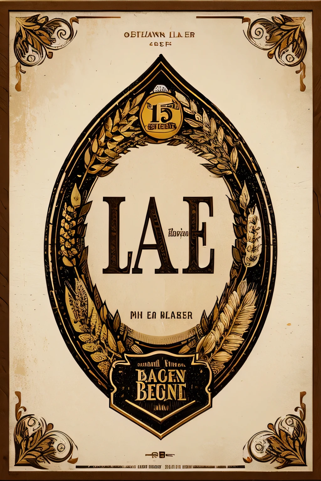 vintage logo with beer label designer, beige color, wheat and barley leaves, 4k art, detailed art,