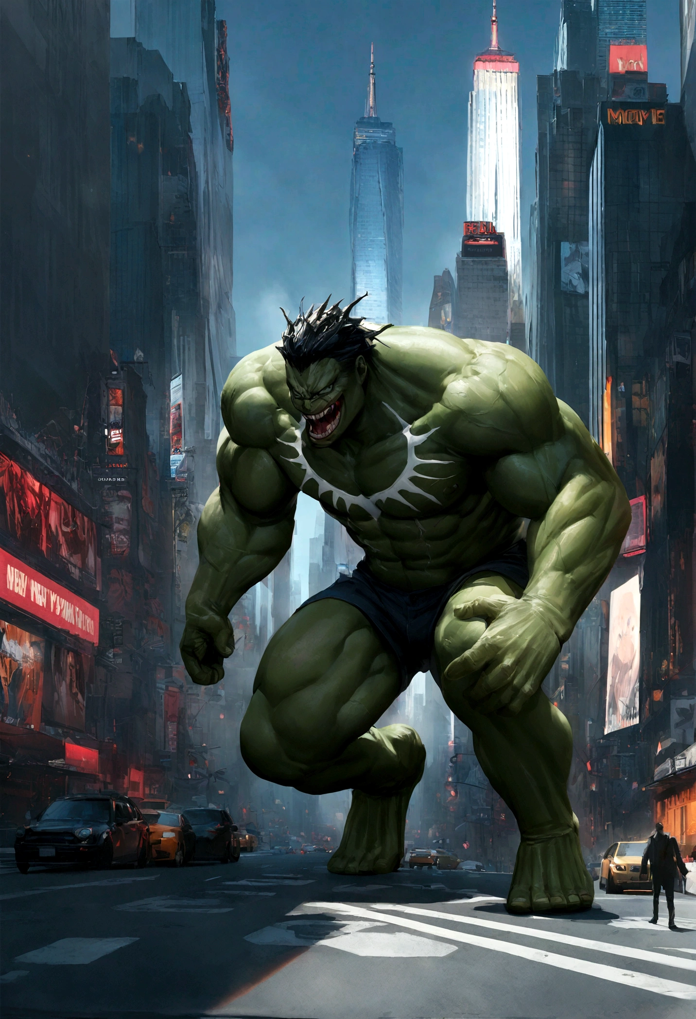 venom predados absorvendo hulk em nova york, realist, movie, marvel, real, 4k, new york