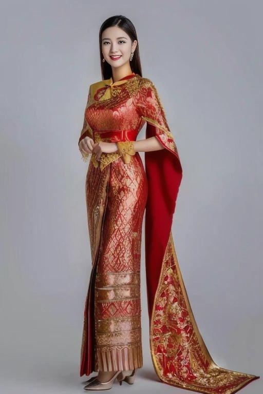 Asian woman Arav in red dress and red bow tie, Ao Dai, traditional chinese, My Anh Tran, wearing red dress, Red dress, wearing a red Cheongsam, Chinese woman, Chinese girl, amazing,  Wearing a red captain&#39;s uniform, fan art, In Lammanh style, Japanese model, Cheongsam, Miko