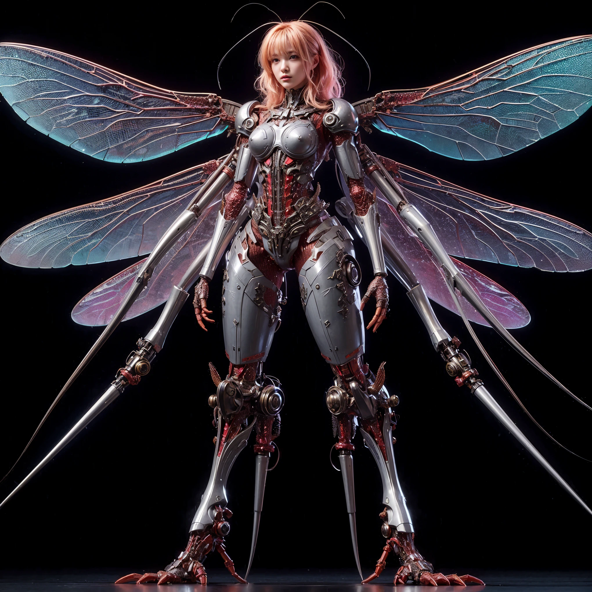 (top-quality:1.2, masterpiece), ultra high res,(Photorealsitic:1.4), (scorpion-like bio animal suit:1.3), heavy weapons,large wings, vivid textures,insect legs, red hair, glowy skin, fur,japanese girl beautiful face, ((super realistic intricate details)), full body shot, globalillumination, octan render, ultrasharp, character edge light, Details of complex ornaments, Acrylic Clear Cover, Hydraulic cylinder