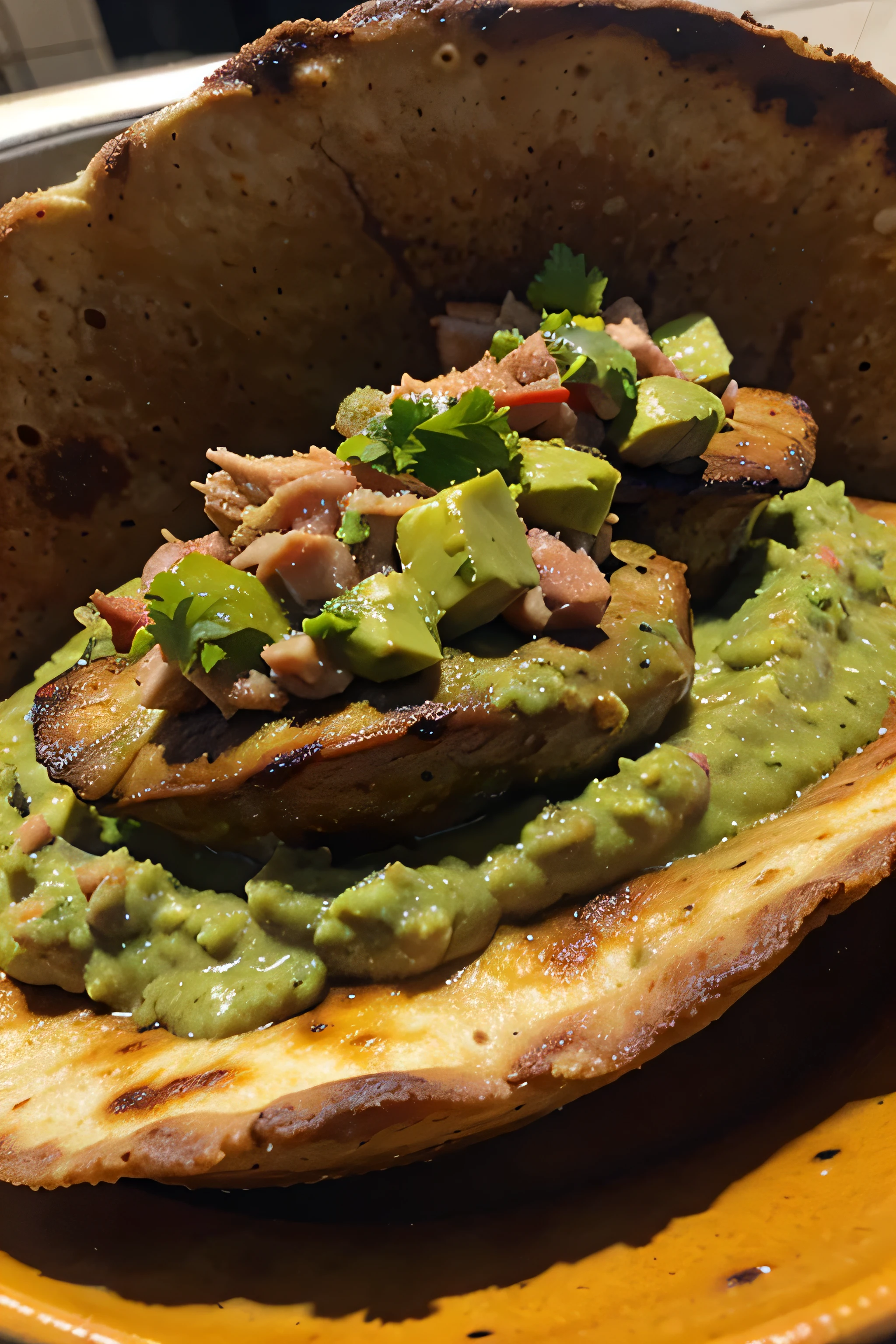 Carnitas con guacamole escurriendo