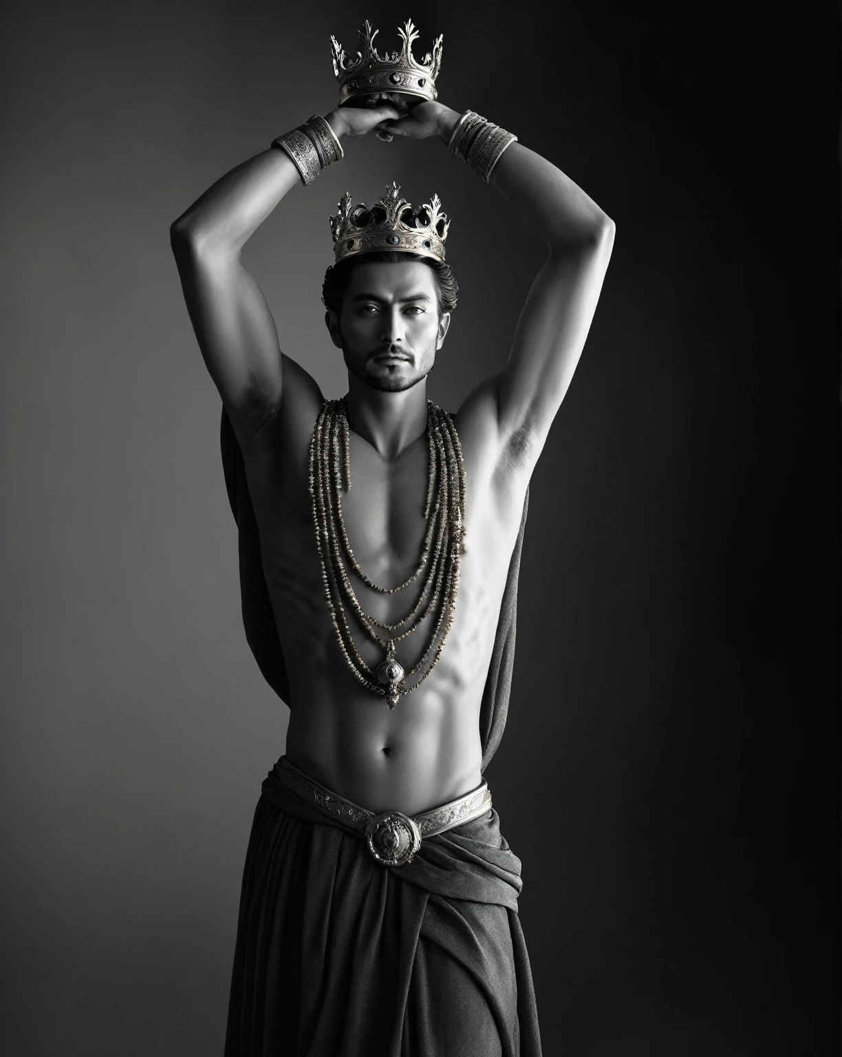 (best quality,4k,8k,highres,masterpiece:1.2),ultra-detailed,(realistic,photorealistic,photo-realistic:1.37),portrait,the Emperor,long flowing robe,regal crown,serene expression,intense gaze,golden scepter,crimson background,rippling sea,transcendent atmosphere,symbol of power,ancient mysticism,solitude and contemplation,subtle lighting,majestic aura,sublime composition,vivid colors,bokeh