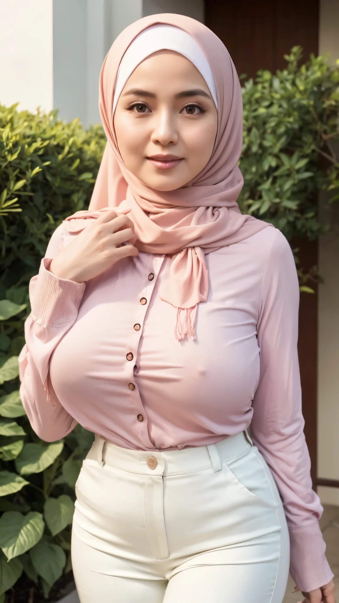 50 years Old, Hijab Indonesian mature woman, Big Tits : 66.9, Gamis, Breast out from her clothes : 1.9, at doctor office, Dark light, at Nighttime