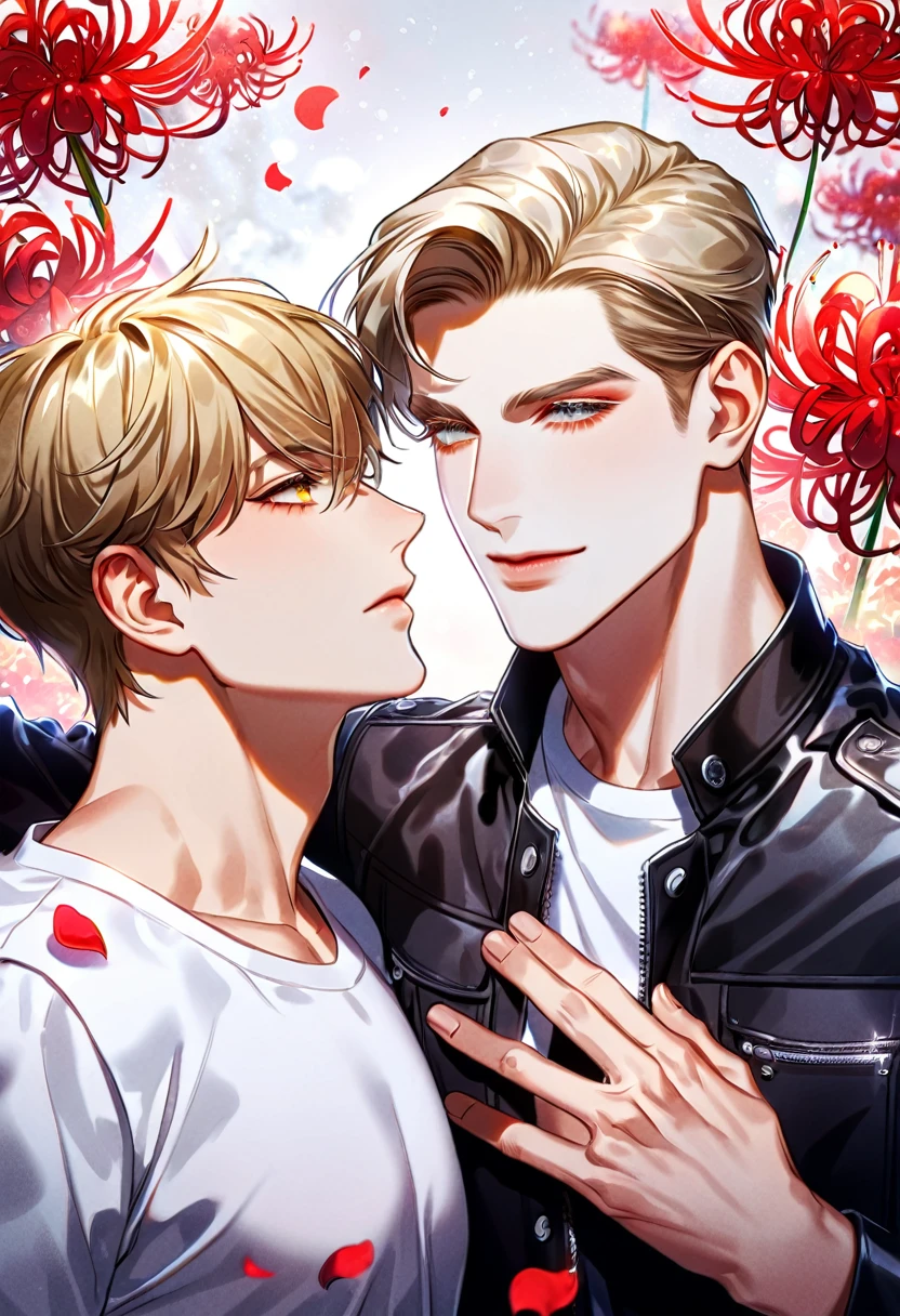 NSFW, Boys Love, gay, the kiss、bionde、No clothes, Two boys in love with each other, Sexy Boys, Muscular Boys, fullnude, Masculine features, masculine, twinks, Lumpy, traditional Japanese costume, Embarrassed face, pectoral muscles, abdominals, Cool atmosphere, Stylish, Luxurious, penises、nudde、barechested、cum on、cum shots、Squirt、Sweaty body、Jetting from the penis、full bodyesbian