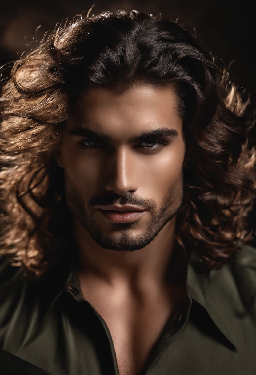 fotografia, masculine perfection, queixo forte, fleshy lips, nariz romano, cabelo loiro curto, hazel eyes, hiper-realista, 8k-v4 . Moda moderna alta costura fashion futurista. Roupa preta moderna