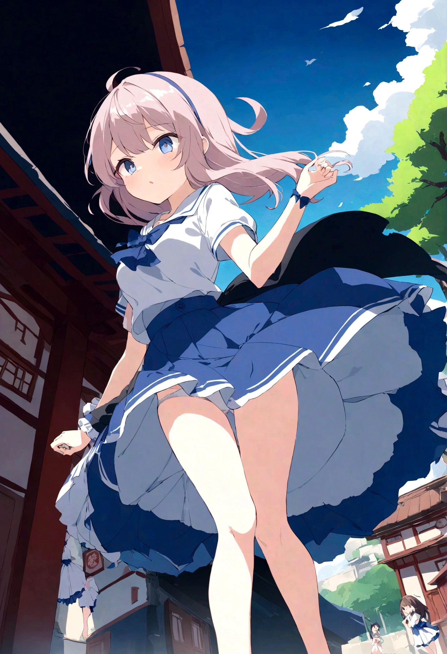 The strong wind is showing her white cotton panties、The strong wind is showing her white cotton panties、Kyoko Otonashi Maison Ikkoku Low Angle、Long skirt、強風でHolding the flipping skirt with your hand、The strong wind is showing her white cotton panties、:((Holding the flipping skirt with your hand))