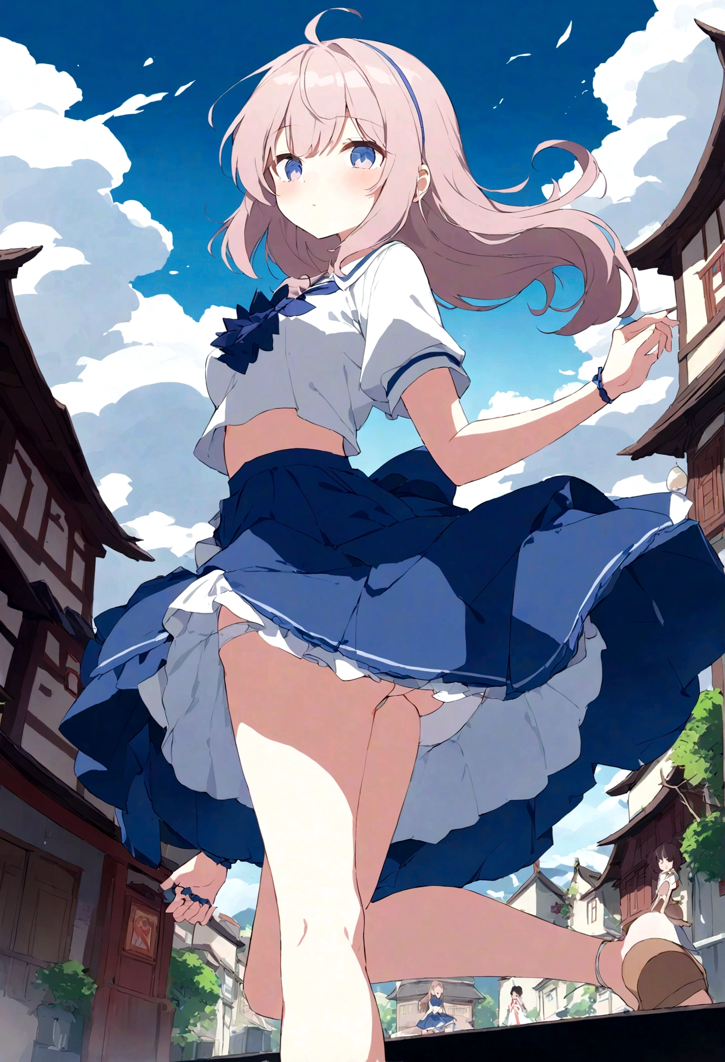 The strong wind is showing her white cotton 、The strong wind is showing her white cotton pantiesOtonashi Maison Ikkoku Low Angle、Long skirt、強風でHolding the flipping skirth your hand、The strong wind is showing her white cotton panties、:((Holdingipping skirt with your ))