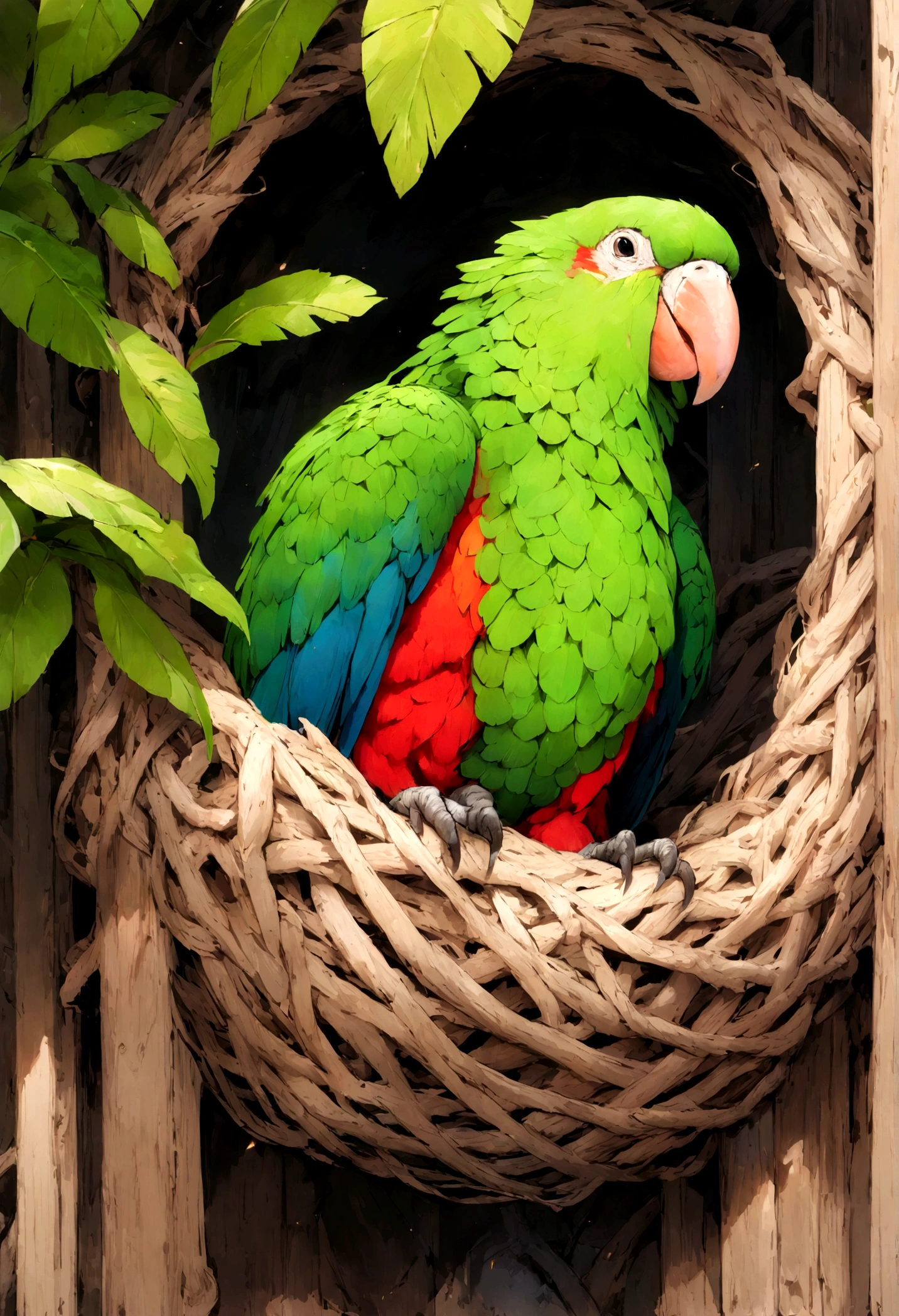 muscular parrot in nest