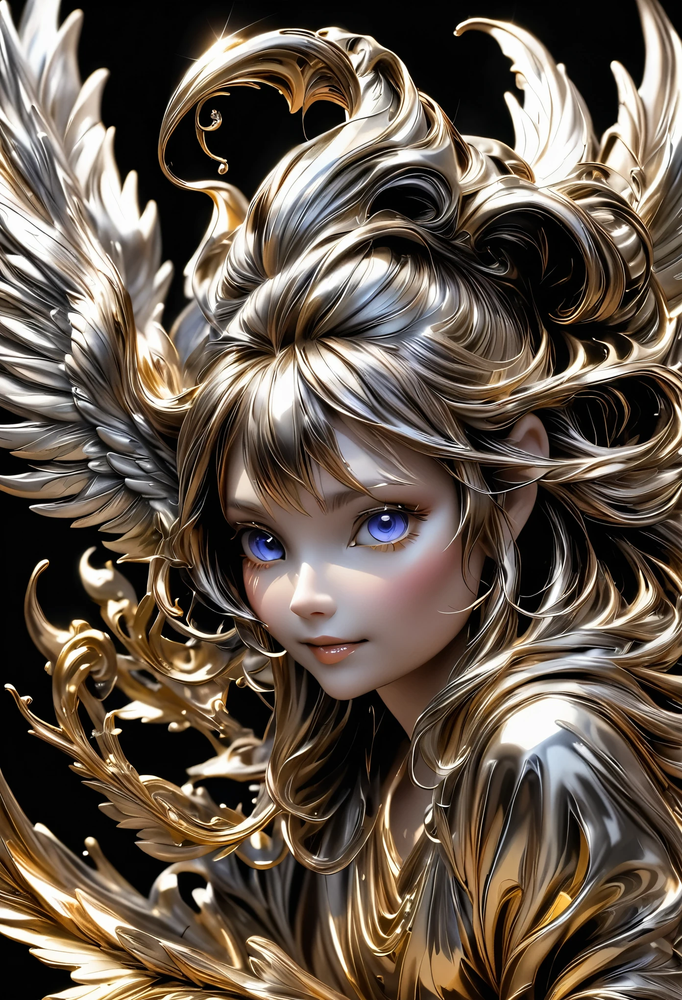 Liquid Metal sculpture, a harpy girl