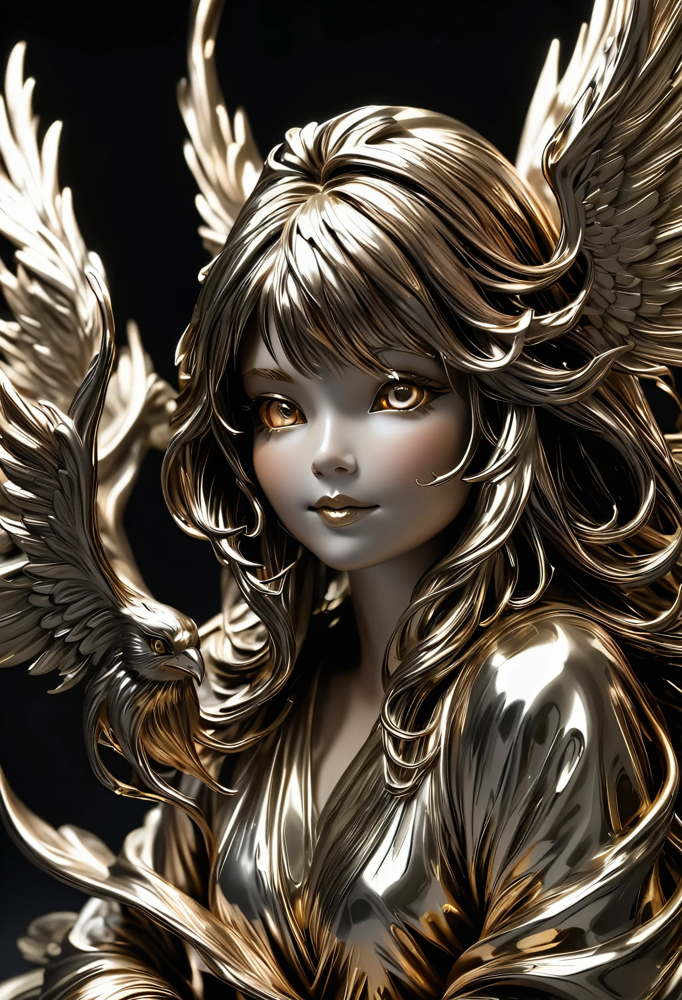 Liquid Metal sculpture, a harpy girl