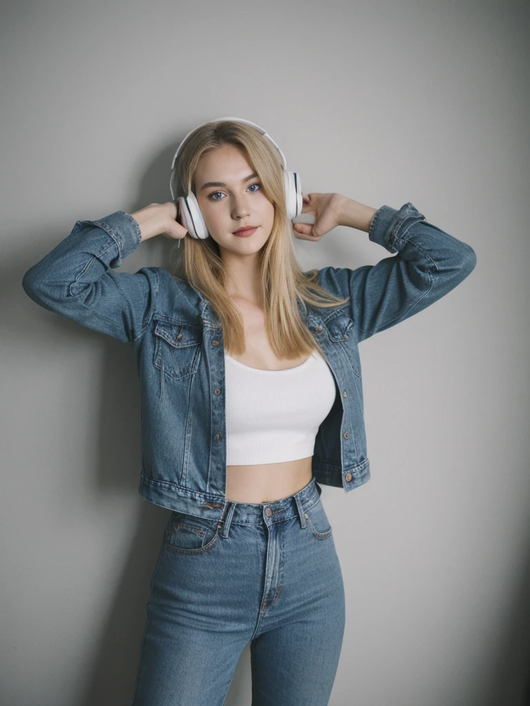 wide angle shot, (((full body))), gorgeous young white woman,21 y.o, sweet face,yellow eyes,downturned eyes,heart shaped lips,straight eyebrows,raised nose,round face,((long shot)) Blonde influencer with natural wavy long hair,Kombiniere klassische Streetwear-Elemente wie Sneaker, jeans with high-quality accessories such as a designer handbag or a luxury watch, um einen modernen und dennoch edlen Look zu kreieren, extravagant , 8k, extremely detailed, Fotorealistisch, komplizierte Details, realistische Hauttextur, realistische Haare, Textur, Cheerful, ((sexy twitch streamer)), ((e-girl)), ((wearing a headset)), (posing in dark computer room)), ((full body)), ((exposed breasts:1.2)), slim, long legs, athletic, ((high cheekbones)), ((blue eyes)), (dynamic pose), (detailed face and eyes: 1.6), ((perfect ass)), beautiful face, high contrast, innocent, smiling. Leica, Ultra-detailed, (lifelike), vivid, intricate details, (((head up))), realism, hyper realistic, (dynamic angle), (sharp focus), smile, perfect body, ((ultra realistic eyes)) ((detailed face)), (((accurate eyes))), sharp focus, Octane Render, Redshift, f/1.4, ISO 200, 1/160s, 8K, RAW, unedited, symmetrical balance, in-frame, symmetrical face, symmetrical body, symmetric hands,flash,flashlight,Extremely Realistic