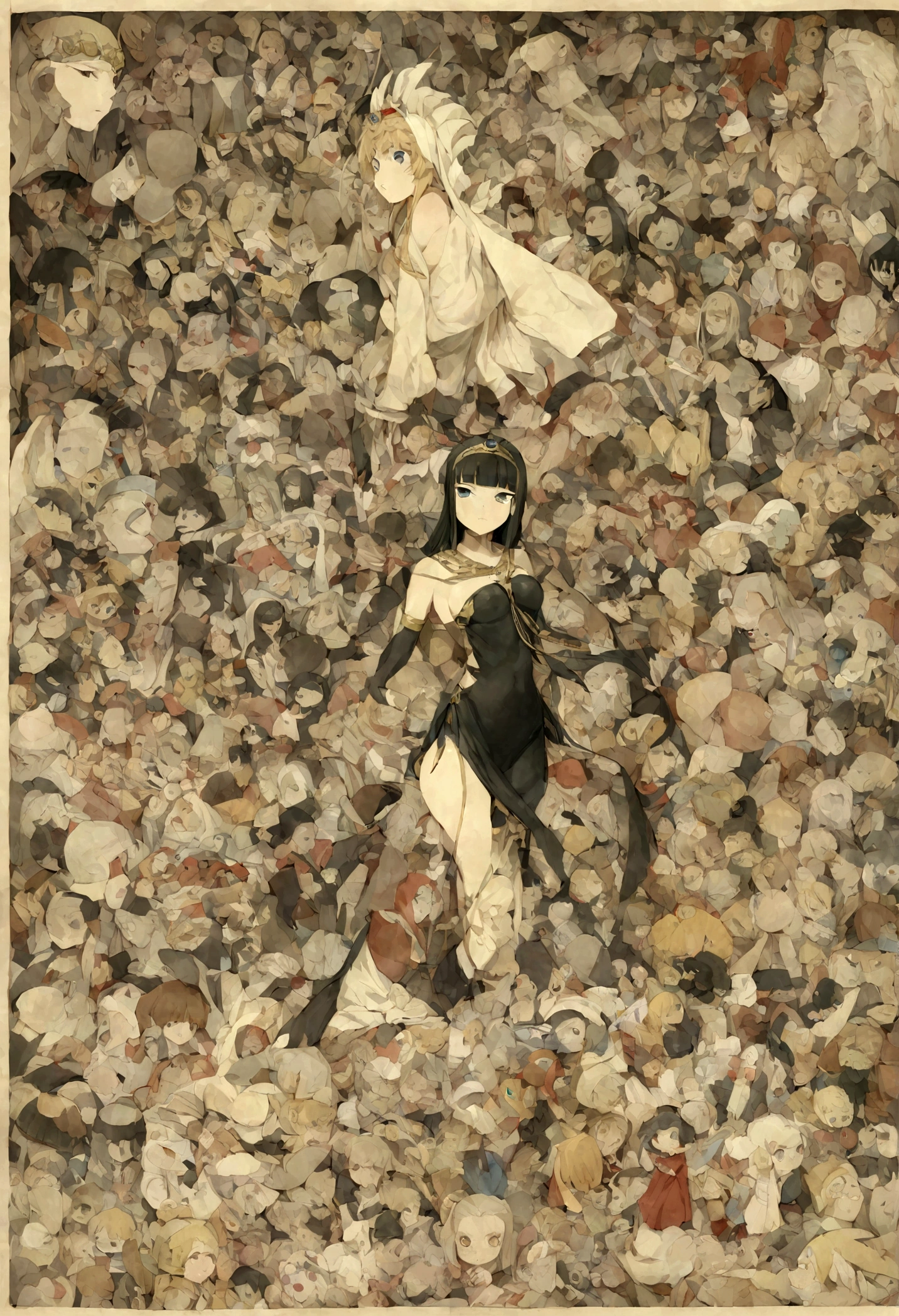 ((​masterpiece))、((top-quality))、((Official art))、8K、very detailed illustration、Black hair、Bob hairstyle、A detailed eye、(Mummy girl with white bandages from head to foot)、Loosely rolled bandage、((Mummified Girl))、Delicate body、((Dark look))、(Depressed look 1.5)、Professional Model Pose、glamor、seminude