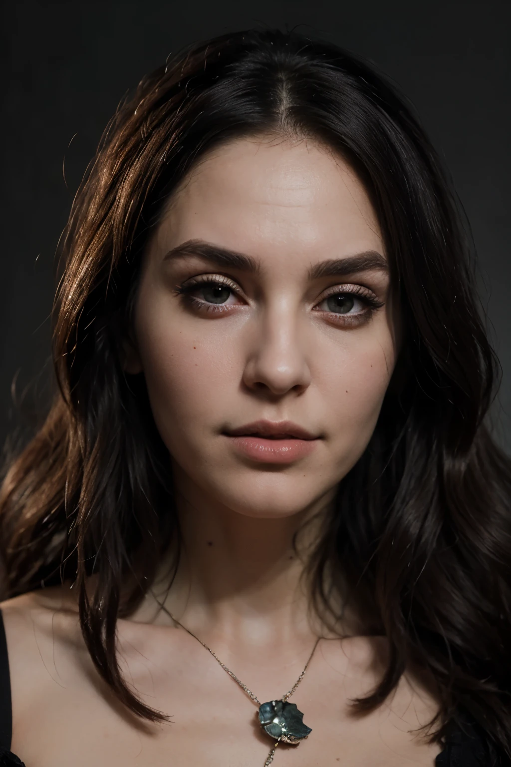 ((best quality)), ((masterpiece)), (detailed), perfect face
Yennefer is characterized by her long black hair and prominent facial features. She has slender lines and graceful lips. Her eyes are of a mesmerizing purple color and often convey a confident expression. Her eyebrows are well-defined and have a straight shape. Her face features a graceful jawline and prominent cheekbones. Overall, Yennefer's appearance exudes a mysterious and enchanting aura.