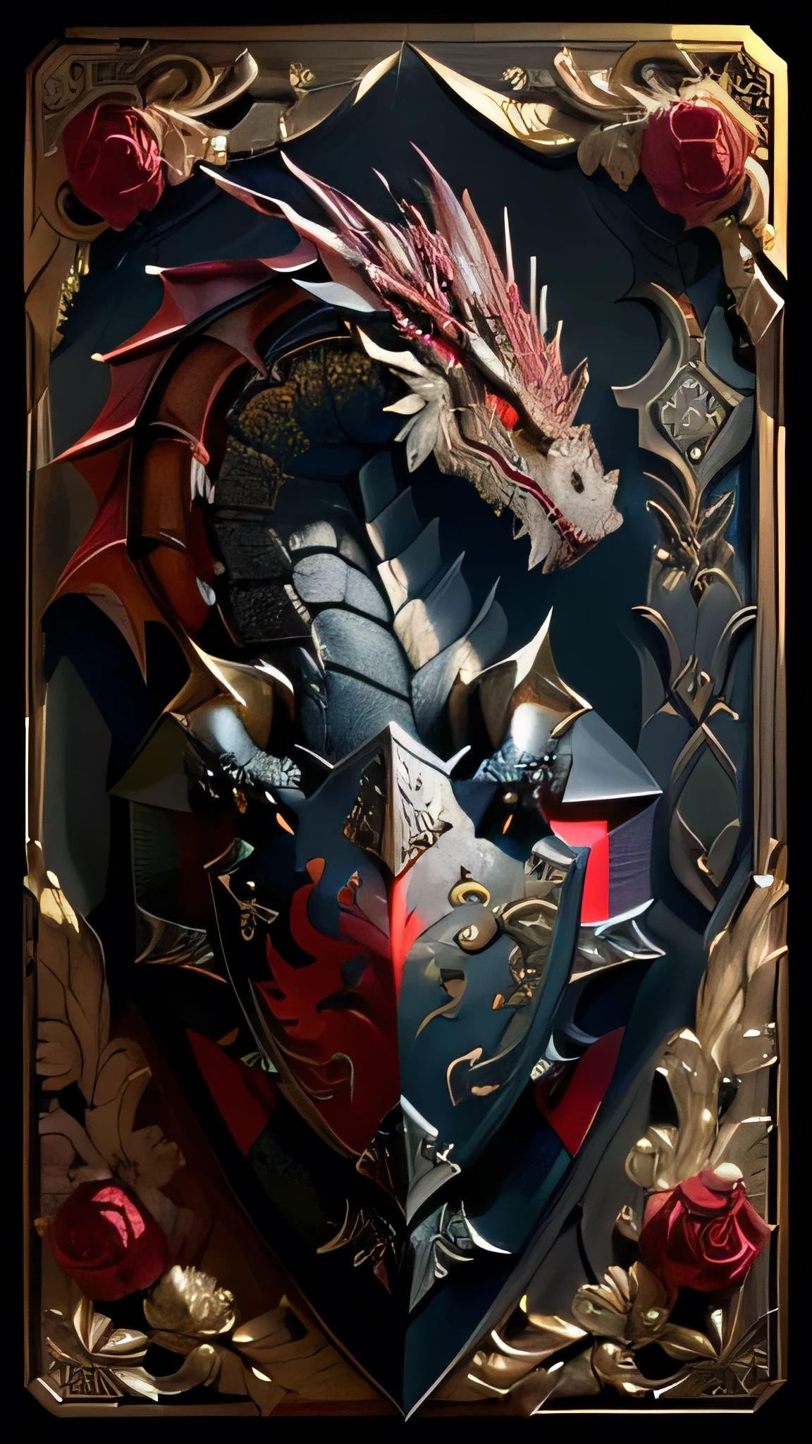 a close-up of a dragon on a shield with red jewels, dragon art, Detailed dragon, escalas intrincadamente detalhadas, Belas artes altamente detalhadas, 8 k de alto detalhe e intrincado, gravuras intrincadamente detalhadas, altamente detalhado e intrincado, criatura altamente detalhada, detalhes intrincados e qualidade, western dragon engraving, altamente detalhado e intrincado, intrincado altamente detalhado 8k