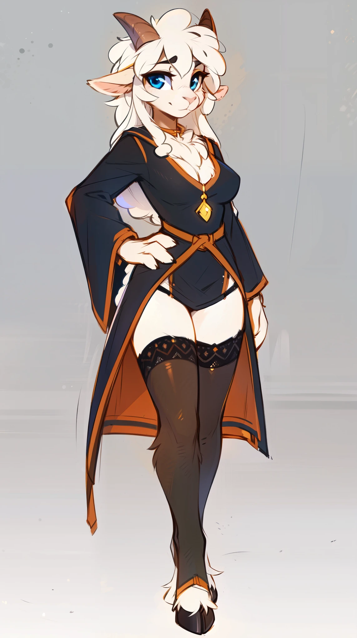 by kenket, Ross Tran, ruan jia, zaush, foxovh, by Zackary911, by hyattlen, by teranen, by fumiko, by Pixelsketcher, by Bayard Wu, by Thomas Benjamin Kennington, by Einshelm, by Kilinah, by Coffeesoda, by Hioshiru, by fluff-kevlar, bye r-mk, by Dimwitdog, (Character Reference sheet), medium breast, hips, Lineart, Sketch, ((lamb, sheep)), tall, long hair, solo, simple background, full body, hooves in stockings, cultist uniform, robe, elastic stockings, rough sketch, flat color, no shading, no lineart, anthro, arousal, seductive posing, nylon texture, adult female, tall, sassy, seductive, mature, curly wool, ((Lovecraft theme))