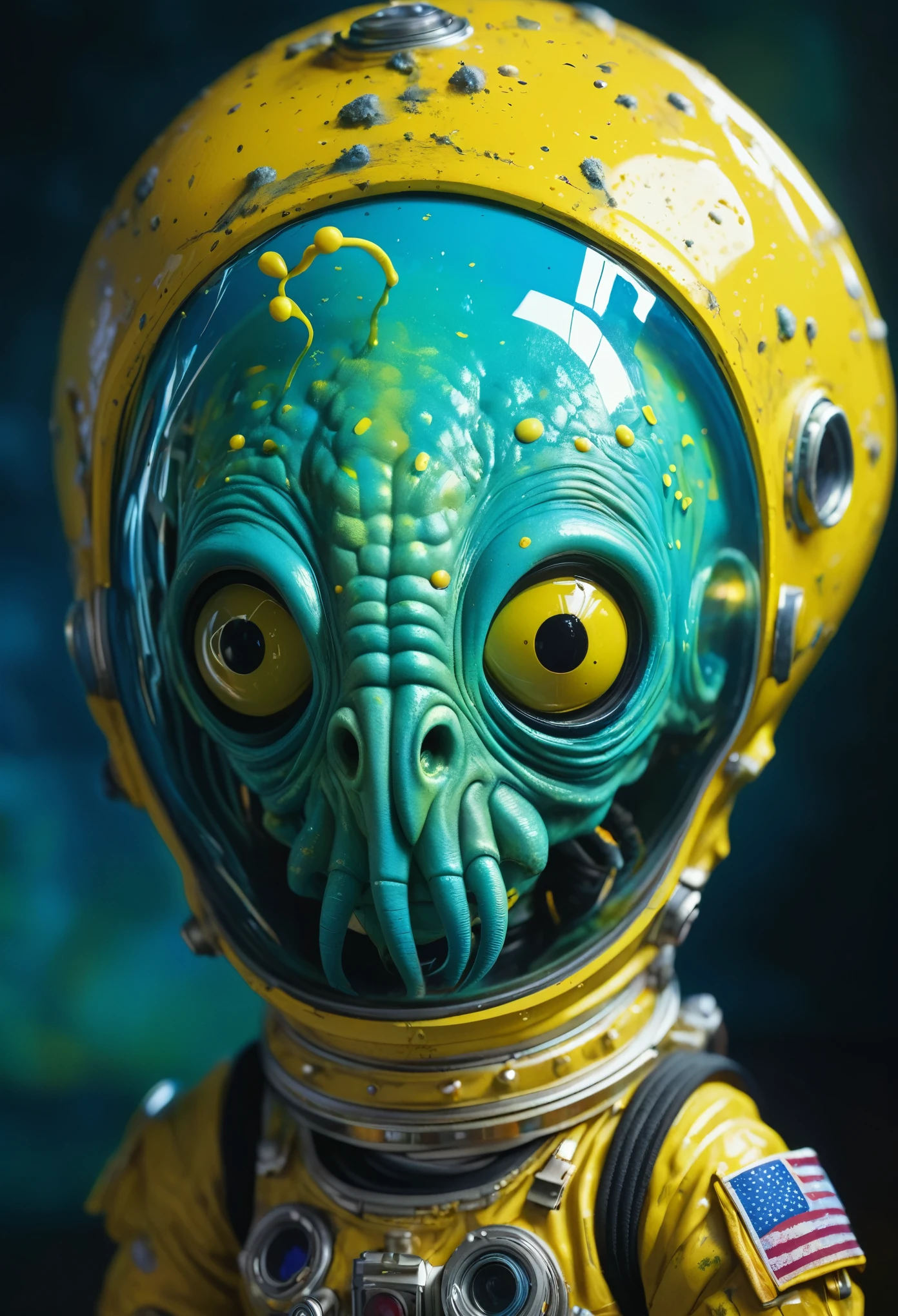 8K, ARTISTIC photogrAphy, best quAlity, mAsterpiece: 1.2), A (potrAit:1.2) Don Bluth Style ASTRONAUT Cthulhu yellow Toon Doll, full body RAW candid cinema, cyan hair, 16mm, color graded portra 400 film, remarkable color, ultra realistic, sad admosphere, dark lighting, oppressive atmosphere, depressive colors, kodak portra 400, photograph,r, Natural Light, Pinhead lighgts, blur reflection, Brush Strokes, Smooth, abstract, Splatter, Oil On Canvas, rainbow colors, fractal isometrics details bioluminescens : a stunning realistic photograph of wet bone structure, 3d render, octane render, intricately detailed, titanium decorative headdress, cinematic, trending on artstation | Isometric | Centered