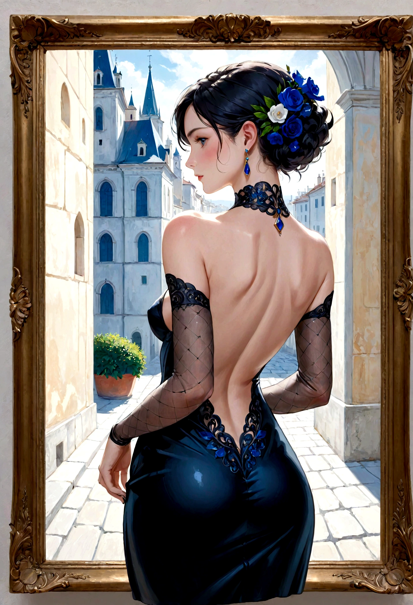 [(back tatoo, intricate details, beautiful detailed ((amazing Italian majolica  by Marc Chagall style)), magic naive art:20]:[((view of the girl from the back (in the style of David Barnett · Helmut Newton · Yuri Arkurs ), HDMI connector, highly professional,
detailed, separate frame, February, digital SLR camera, 8k uhd, Nikon D3X, HTF, ISO 200, F/2.8,
70 mm)]:((best quality, Masterpiece)), ((Highest detail)), RAW:1,1, 8k