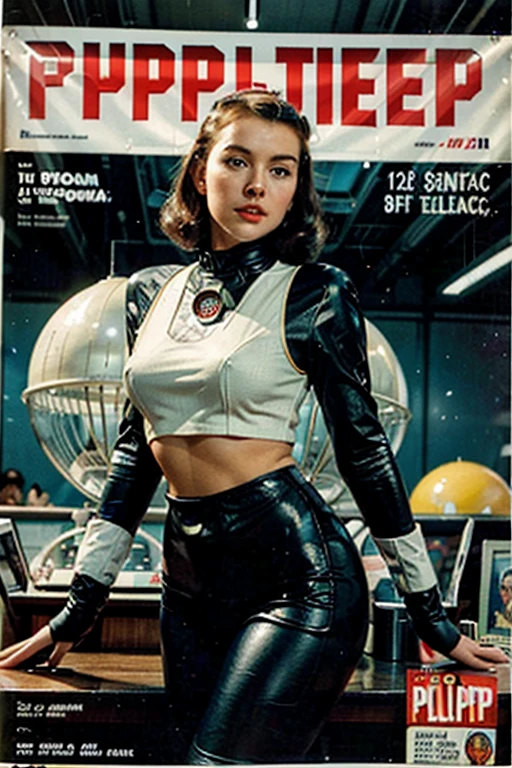 ((Retro image)), ((VINTAGE)), Vintage Sci-Fi action scene Fantasy Planet Pulp Fiction Pulp Sci-Fi Magazine, ((1940)) , UFO, Fliyng Saucer (((Aliens))) Extraterrestrials, Stars, Planets ((Art Cover)) Best Quality Old Image, (((sci-fi hi-tech outfit))), science fiction futuristic outfit, {Classic Pulp MAgazine Sci-Fi}, [OLD Pulp MAgazine Sci-Fi], ((1940 Sci-fi PULP))