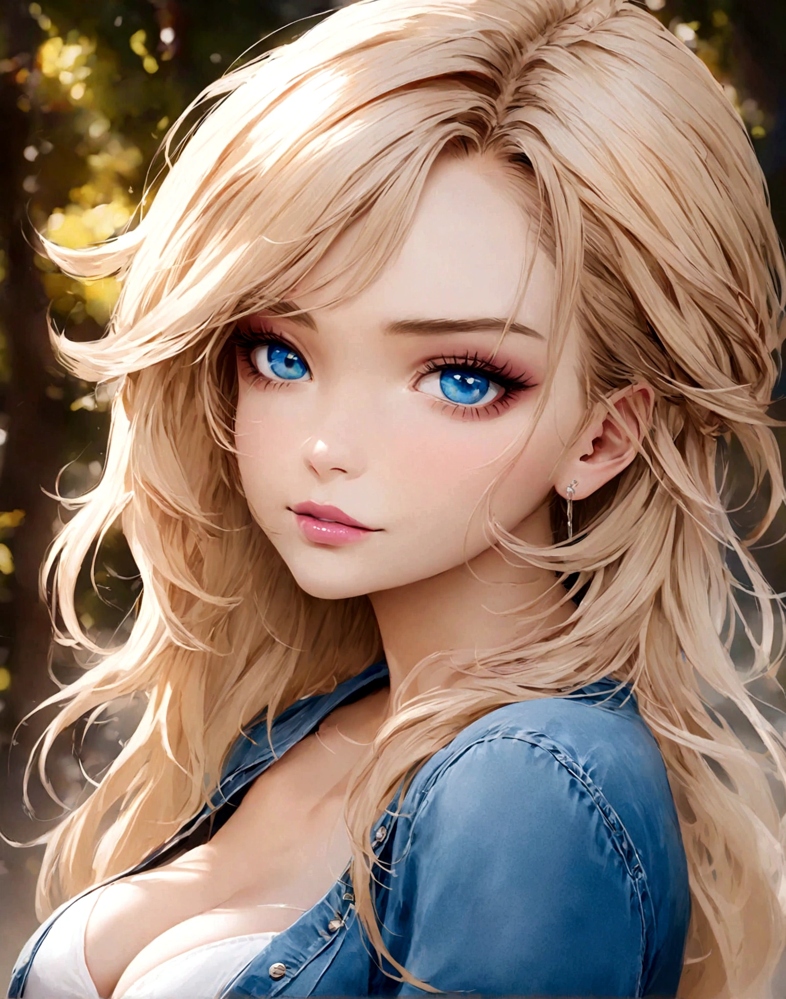 Create a stunning blonde lady with angelic face for me. I want a more realistic person not  cartoons