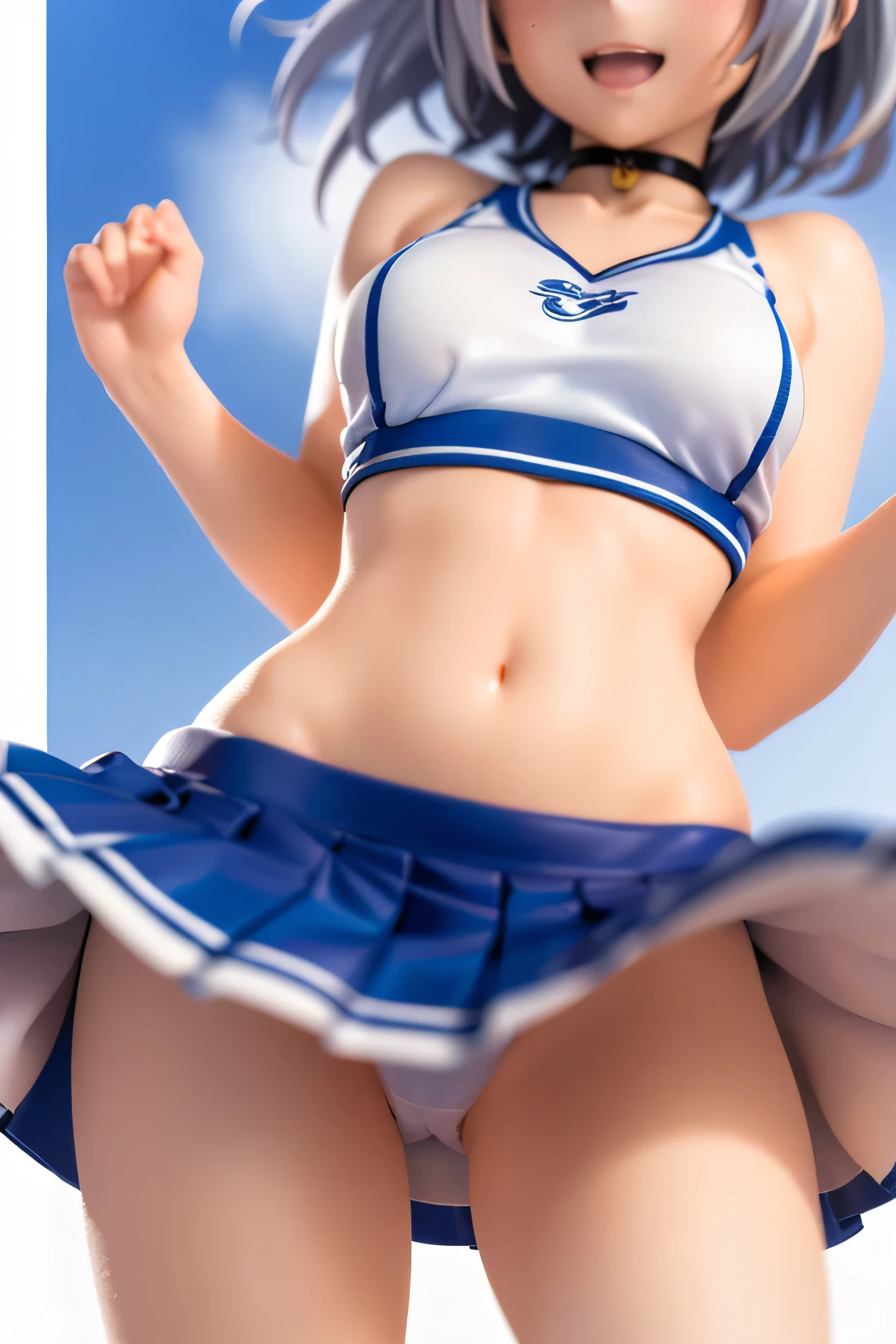 (Photorealistic:1.8, highest quality:1.8,8K masterpiece:1.8,High resolution,Mastepiece:1.8,RAW Photos,Cinematic lighting),No split screen、Stadium、Miniskirt Cheerleader、cameltoe、Back view、Angle from below、Buttocks up、
(Real skin texture:1.3)、(Short silver hair)、Woman's Costume(choker)、Crotch close-up、Spread the genitals、((Perfect female body))、
(Beautiful expression、A rich expression、Open your mouth and cheer、A big smile:1.4)、Dripping Sweat、
Beautiful Face、Beautiful Eyes、Esbian all over、(Random Sexy Poses:1.3、thrust one's hips upward、Stick your hips out to the camera:2.3)、cameltoe、(Immersive atmosphere、Chiaroscuro:1.5、Bright light:1.2、Bright lighting)、Realistic:1.3、Long Shot、The woman is naked、woman is nude、Adult video shoot