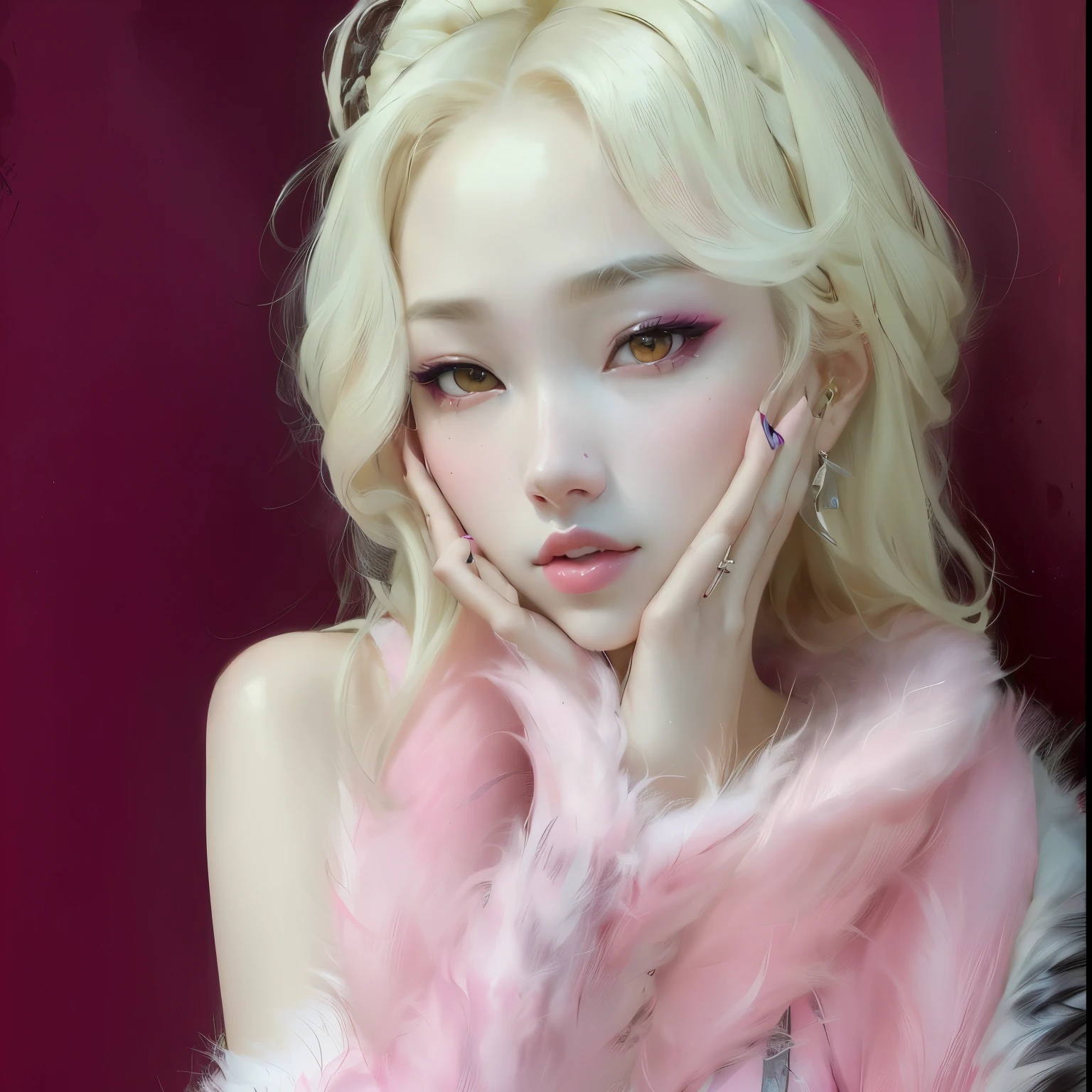 araffe girl with a pink fur coat posing for a picture, inspired by Yanjun Cheng, portrait of female korean idol, portrait of jossi of blackpink, artwork in the style of guweiz, guweiz, ig model | artgerm, portrait of kpop idol, smooth pink skin, ! dream artgerm, like artgerm