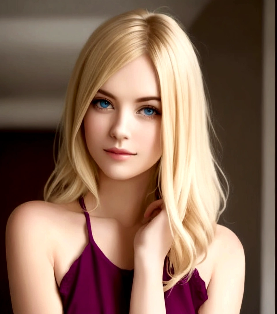 Create a full body realistic image for me using this. I want her to be blonde with good looking body