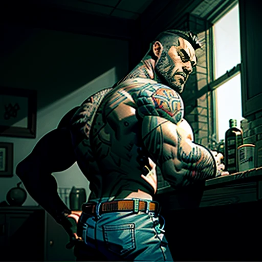 a detailed tattoo of a dragon on the back of a muscular man,extremely detailed tattoo,detailed skin texture,dramatic lighting,dramatic pose,cinematic composition,chiaroscuro lighting,moody colors,dark and gritty,masterpiece