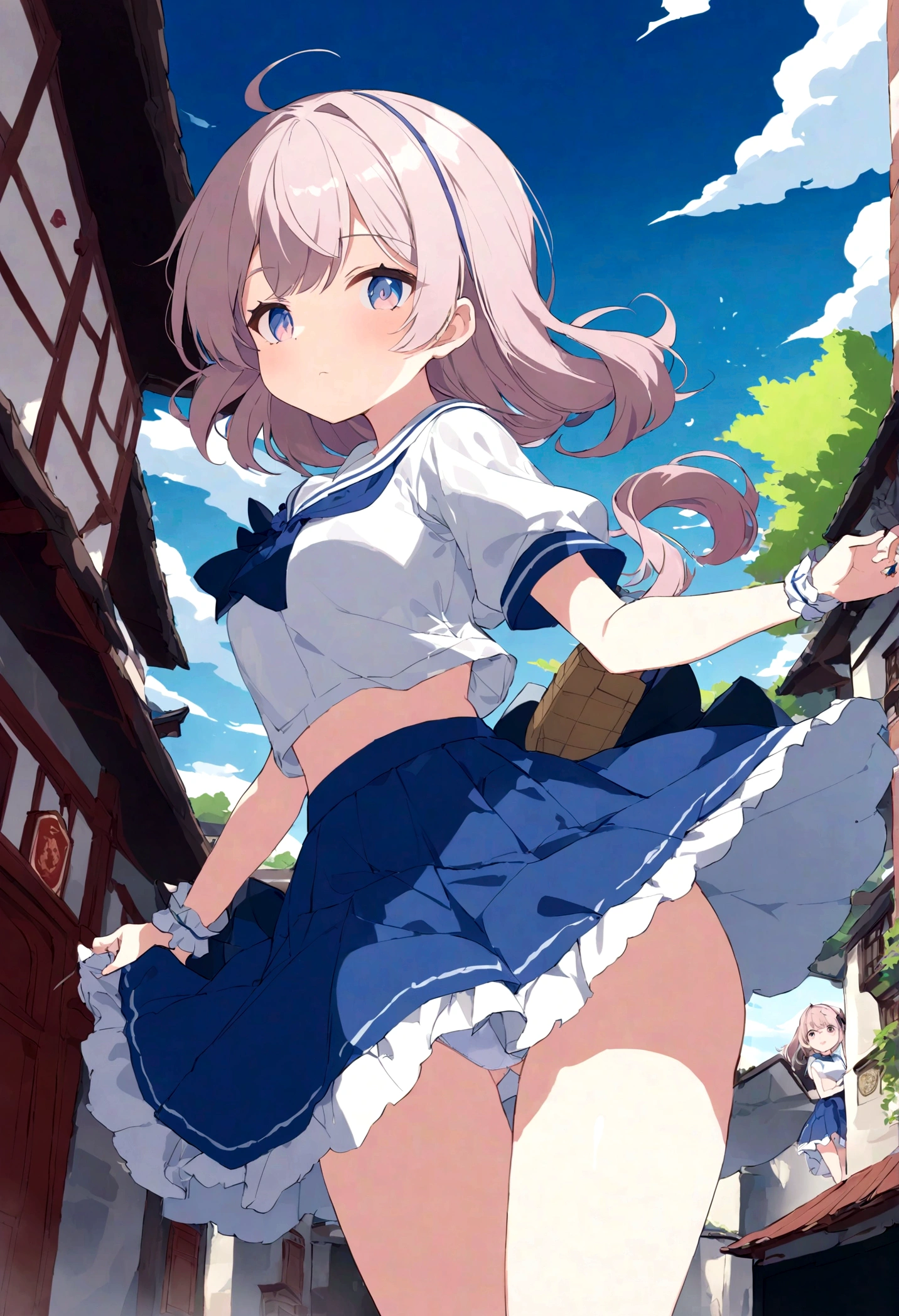 A strong wind exposes her white cotton panties、A strong wind exposes her white cotton panties、Kyoko Otonashi Maison Ikkoku Low Angle、Long skirt、強風でHolding the flipping skirt with your hand、A strong wind exposes her white cotton panties、:((Holding the flipping skirt with your hand))