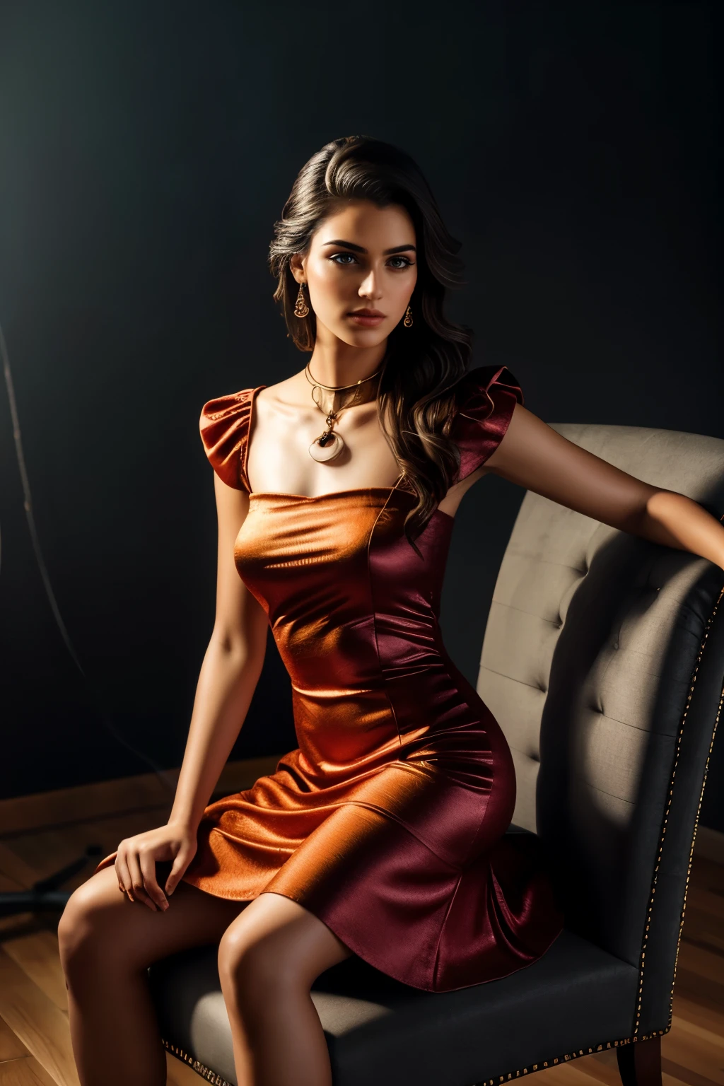In this photograph, an Indian Instagram female model in her mid-20s takes center stage. , (highly detailed face:1.4) (smile:0.7) (backround 5 star hotel , moody, private study:1.OV, by lee jeffries, nikon d850, film stock photograph ,4 kodak portra 400 ,camera f1.6 lens ,rich colors ,hyper realistic ,lifelike texture, dramatic lighting , cinestill 800, realistic, wearing bluish red combination dobby weave self design fit & flare dress Sweetheart neck Short, puff sleeve Tie-up detail on back Above knee length in flounce hem Attached Lining Chiffon fabric, actress, karla ortiz, posing!!, candid picture, by Max Dauthendey,Completing the aesthetic, the model wears a slave collar with a chain around her neck. The photograph is meticulously captured in 8K resolution using cutting-edge techniques such as Cinema 4D and Octane Render, resulting in a highly detailed and photorealistic image. Studio lighting, HDR, and a smoky mist create a captivating ambiance, while the bokeh effect adds an artistic touch.